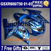 7Gifts + Cowl Nieuwe Blauw Voor Suzuki K1 01 02 03 GSXR750 GSXR600 R750 -R600 MF2A33 GSXR 600 750 GSX R600 Heet Blauw Wit 2001 2002 2003 Kuip