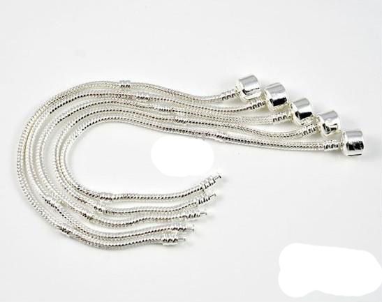 925 Silver Armband Europeisk stil Bead Fit 3mm Snake Kedjor Armband Blandad Storlek 7,0-8.5 tum 10st