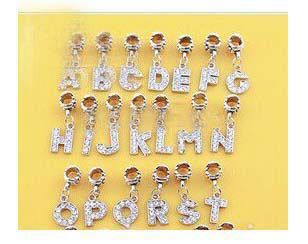 Brev Alfabetet Crystal Dangle Ball Big Hole Bead Fit Charm 17x13mm 130pcs