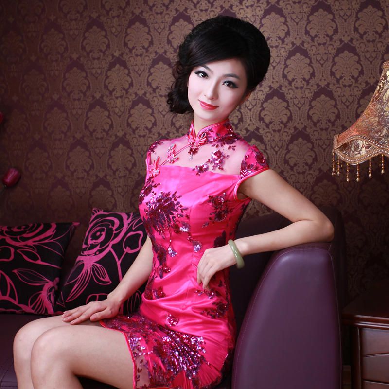 Hot Sales ! Women Cotton Lace Mosaic Slim Sexy Chinese Cheongsam Mini ...