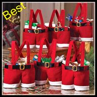 Wholesale New Santa Pants Bag Elf Style Christmas Creative Decorations Favors Candy Box Wedding Xmas New Year Gift Bags Santa Straps Shorts Bag