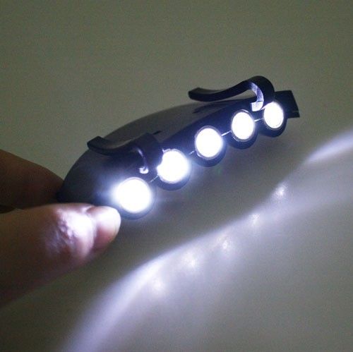 5 Leds Cap Hat Light Clip-On 5 LED Camping Pesca Head Light HeadLamp Cap com 2 * baterias de células CR2032