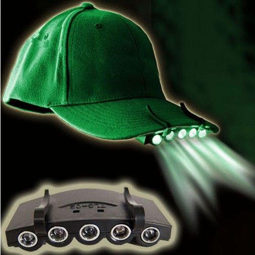 5 Leds Cap Hat Light Clip-On 5 LED Camping Pesca Head Light HeadLamp Cap com 2 * baterias de células CR2032