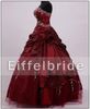 Robe de bal robe de bal broderie taffetas borgogne quinceanera robes classiques robes de fête formelles rouge foncées de haute qualité fabriquées sur mesure