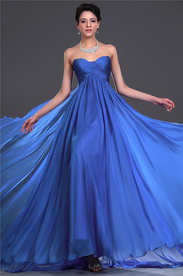 Blue Sweetheart Ruched Back Dress with Keyhole