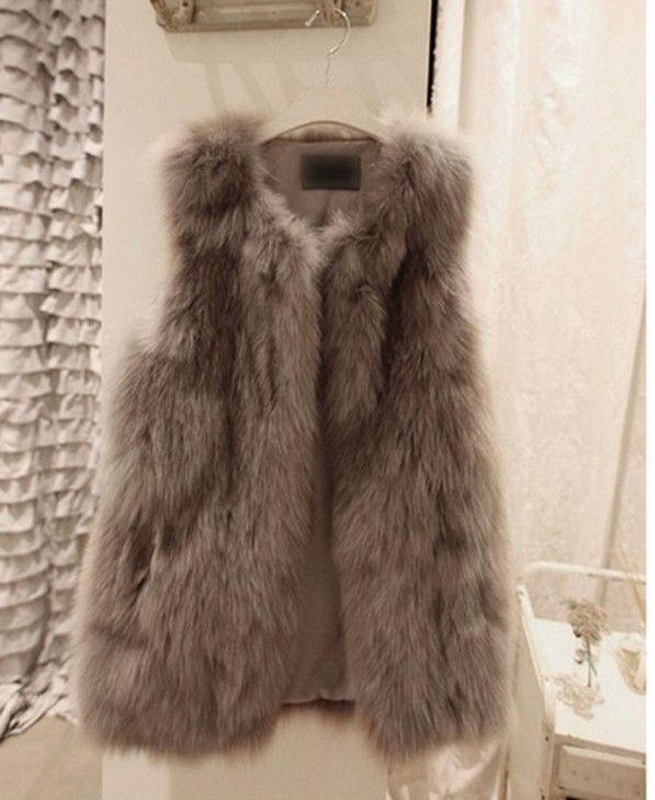 2013 New Women Hot Sale Brief Design V Neck Sleeveless Solid Faux Fur ...