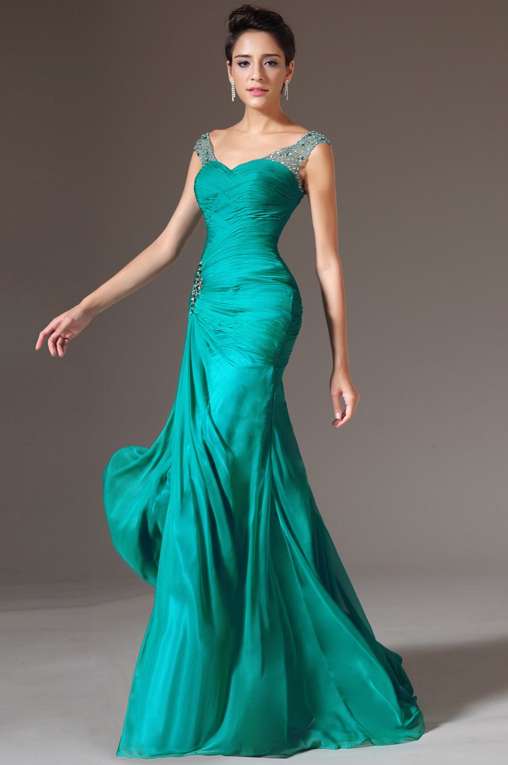 Green Elegant Mermaid Prom Dresses Chiffon Floor Length Evening Dresses