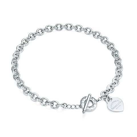 Heart Tag Toggle Necklace Silver Buckle 