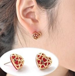 Fashion JewelryDepartment of Korean sweet romantic Valentine golden earrings pierced earrings flash diamond Jewellery wholesale love LOVEFree