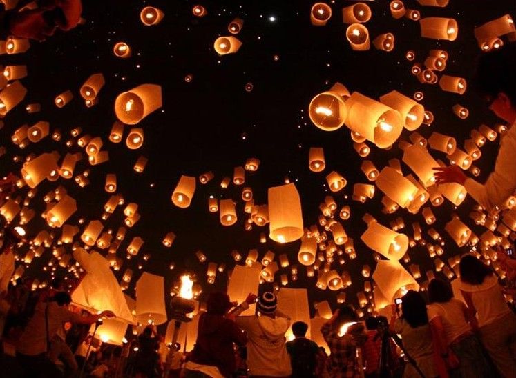 light balloons in sky