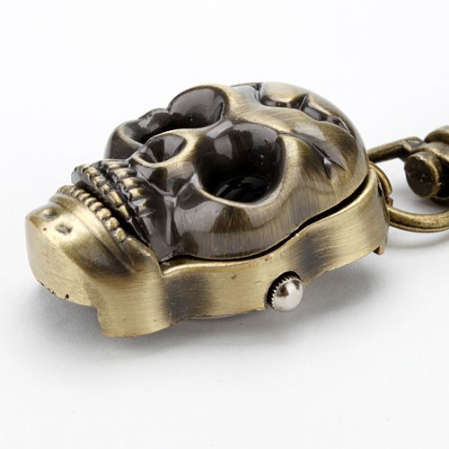 Classic Antique Brass Skull Skeleton Metal Watch Keyring Keychain Key