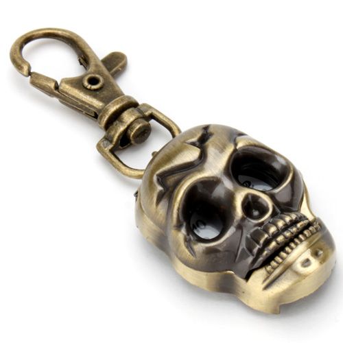 Classic Antique Brass Skull Skeleton Metal Watch Keyring Keychain Key