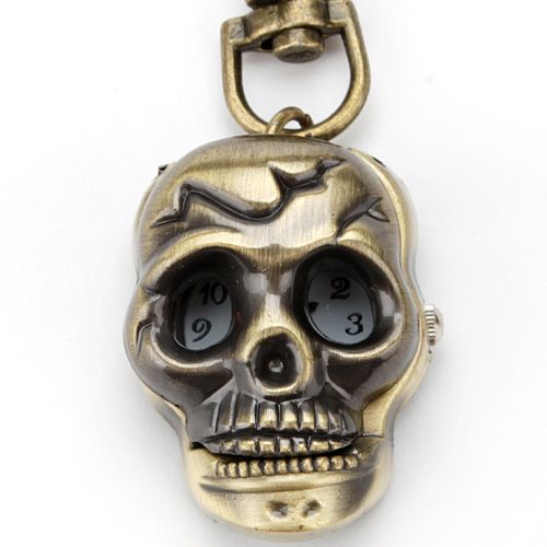 Classic Antique Brass Skull Skeleton Metal Watch Keyring Keychain Key