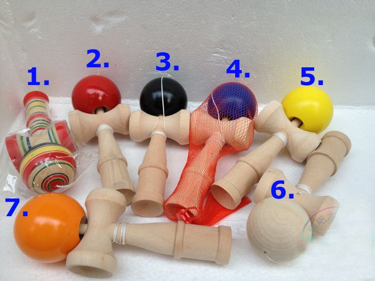 

Hot sale 120pcs Big size 19*6cm Kendama Ball Japanese Traditional Wood Game Toy Education Gift 7 colors Wholesale & Free shipping, Please remark colors