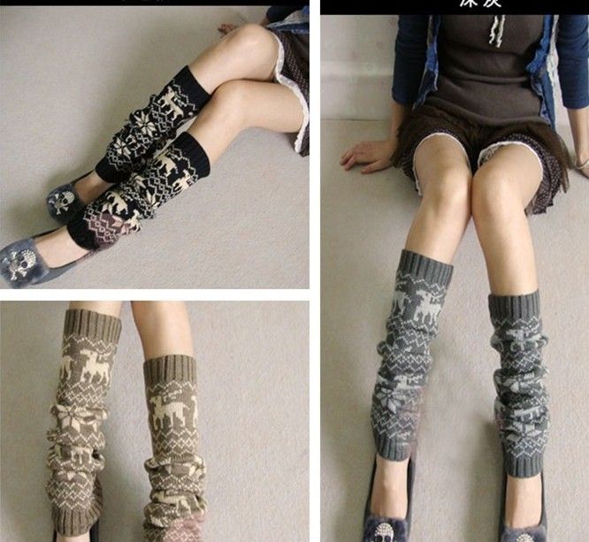 Autumn winter deer Christmas Knitted Leg Warmers Stocking Socks Boot Covers Leggings Tight 24 pairs/lot mixed colors #3427