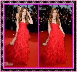 -Il grande Gatsby Isla Fisher Red Hot-Line principessa tappeto rosso della celebrità dei vestiti da sera scollo a cuore lunga Ruffle abito da festa di nozze