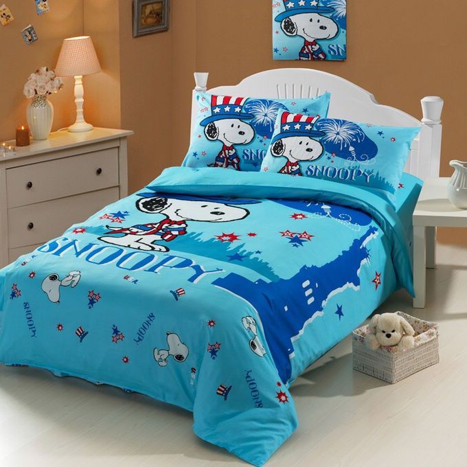 Blue Snoopy Baby Boy Girl Cartoon Kids Duvet Cover Sheet Set