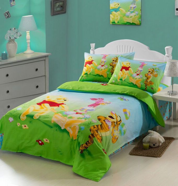 Winnie Tigger Cartoon Kids Duvet Cover, Single Twin Size Bed Sheets