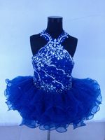 New Royal Blue Organza über Knie Mini Ballkleid Kristalle Halfter Cupcake Mädchen Festzug Kleider Infant Kleinkind Kleid