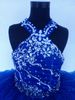 New Royal Blue Organza Above knee Mini Ball gown Crystals Halter Cupcake Girl's Pageant Dresses Infant Toddler Dress
