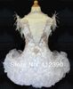 Free shipping New White Organza Above knee/Mini Ball gown Crystals Halter feather Cupcake Girl's Pageant Dresses Infant Toddler Dress