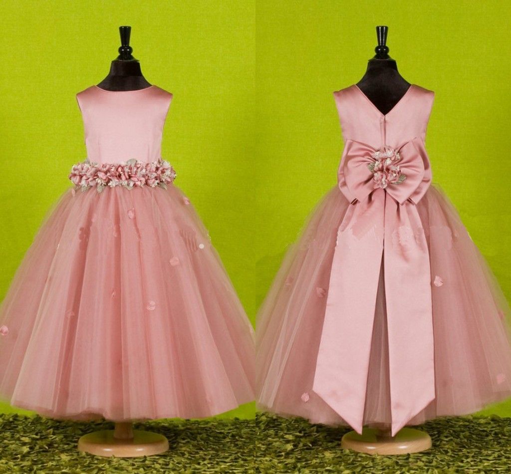 flower girl dress with tulle and ribbon waist
