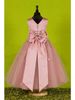2019 Hot Customed Princess Pink Flower Girl Dresses V-Back Ribbon Bow Knot Waist Flower Floor Length Tulle Ball Gowns Girls Pageant Dresses