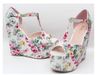 EU30 A 43 Mulheres Plus Size Floral Prints T-Strappy Alta Plataforma Wedges Sandálias de Salto Sapatos de Presente de Natal