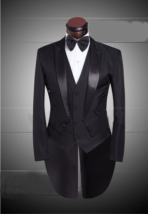 2014 Latest Fashion Peak Lapel Tuxedo Wedding Suit Custom Made Black ...