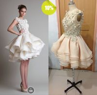 Wholesale Sexy Cute Real Picture Short Ball Gown Silk Organza Zuhair Murad Prom Evening Wedding Dresses With Scoop Neckline And Applique Hand Working