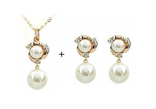 

Wholesale - 2013 New Arrival 14K Gold plated Pearl Jewelry Set Include One Piece Necklace & One Pairs Earrings #YB04S, White