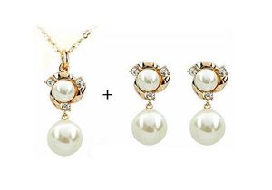 Wholesale - 2013 New Arrival 14K Gold plated Pearl Jewelry Set Include One Piece Necklace & One Pairs Earrings #YB04S