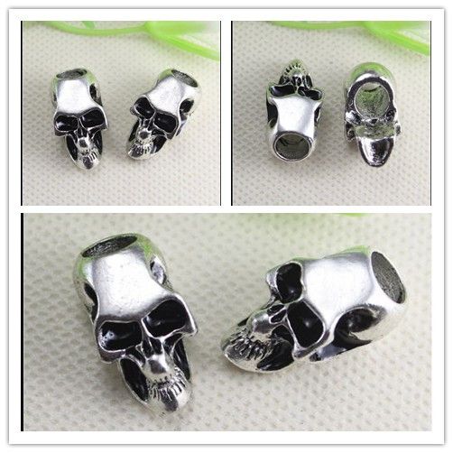 

50PCS Antique Silver Tone Pave Skull Big Hole Beads Fit European making Bracelet jewelry findings, Black