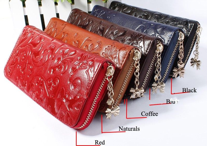 

New Fashion Style The best Genuine Leather Zip Around Flower pattern Lady Women Long Wallet Purse Handbag 5 Color, Multi