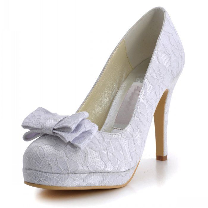 White/Ivory Custom Lace Wedding Bridal Shoes Round Toe High Heel ...