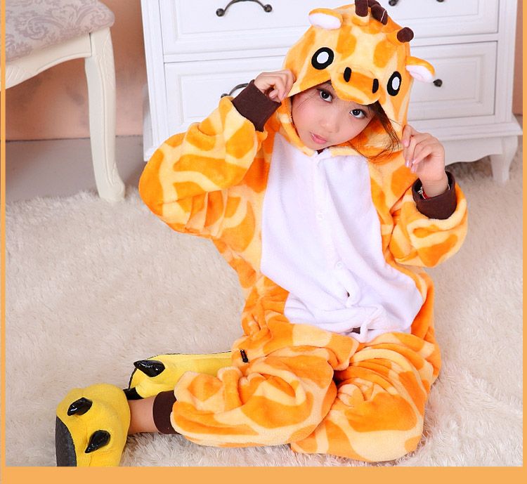 Tecknade djur giraffe Onesiesie pyjamas Kigurumi Jumpsuit Hoodies Sleepwear för barn ingen klo Välkommen grossistbeställning