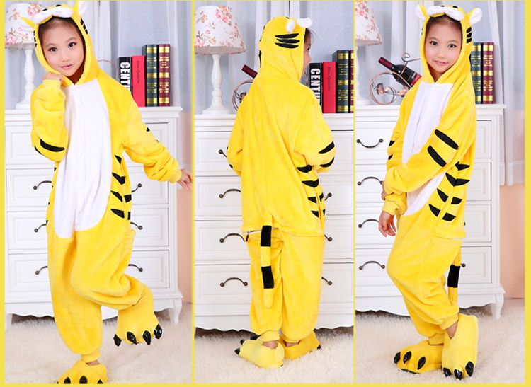 Gelber Tiger Kinder Onesies Onesie Pyjamas Kigurumi Jumpsuit Hoodies Nachtwäsche für Kinder keine Klaue Willkommen Großhandelsbestellung