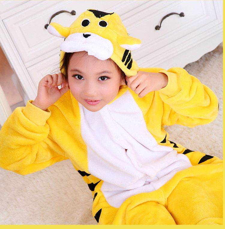 Gelber Tiger Kinder Onesies Onesie Pyjamas Kigurumi Jumpsuit Hoodies Nachtwäsche für Kinder keine Klaue Willkommen Großhandelsbestellung