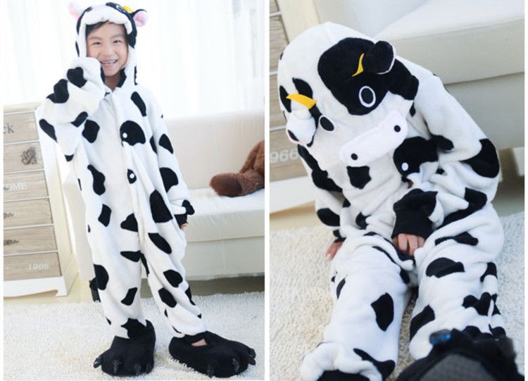 子供たちのための動物牛の片方Pajamas Kigurumi Jumpsuitパーカー子供のための寝室（爪なし）卸売順序