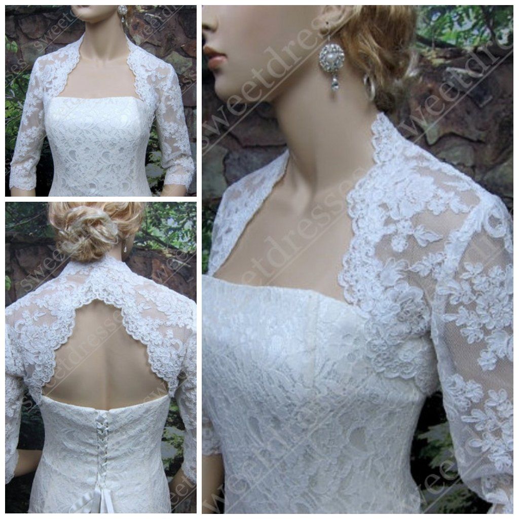 2015 Lace Wedding Bolero Custom Made Long Sleeves Novel Design Backless ...