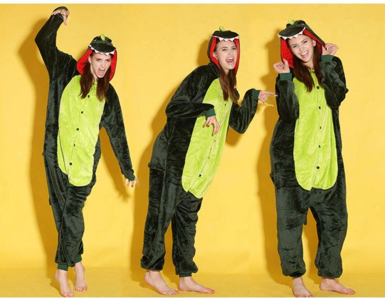 Zwierząt Kostiumy Złote Szary Różowy Zielony Dinozaur Onesies Onesie Piżamy Kigurumi Kombinezon Bluzy Z Błęki Bluzy Sleepwear dla dorosłych Zamówienie hurtowe