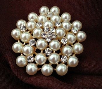18K Gold Plated Clear Rhinestone Diamante Crystal And Cream Pearl ...