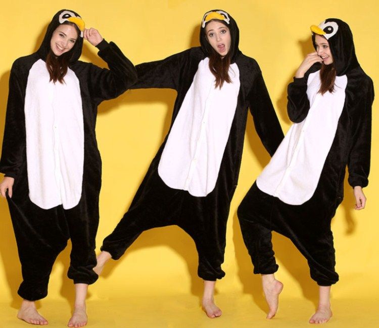 Cartoon dier zwart pinguin volwassen lonen onesie pyjama kigurumi jumpsuit hoodies nachtkleding voor volwassenen welkom groothandel