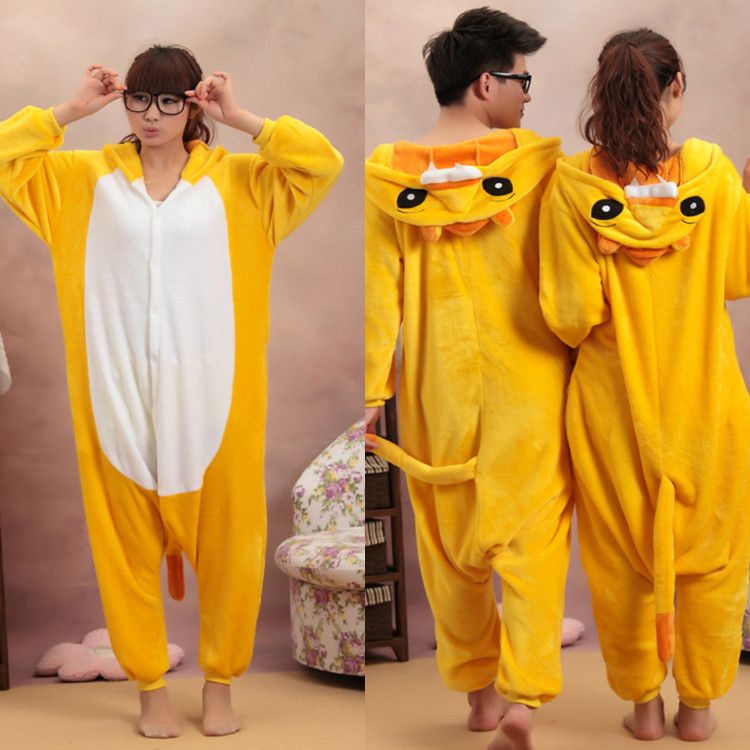 만화 동물 사자 성인 Onesies Onesie 잠옷 Kigurumi Jumpsuit 후드 성인을위한 잠옷 도매 주문 환영