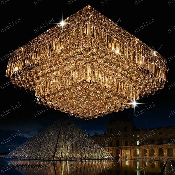 nimi144 L60/70/80cm Modern Crystal Square Ceiling Chandelier Lamp Light Lighting Transparent Water Droplets For Living Room Bedroom