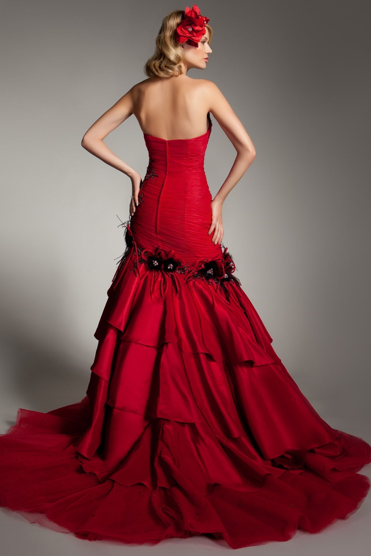 New 2014 Retro Red Mermaid Wedding Dresses Sweetheart Taffeta Ruched