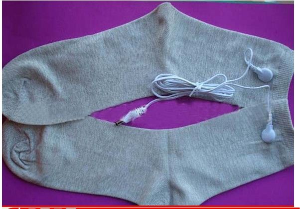 WHITE SILVER FIBER CONDUCTIVE SOCKS FOR EMS/TENS MASSAGE MACHINE WITH CABLE FREE-SHIPPING