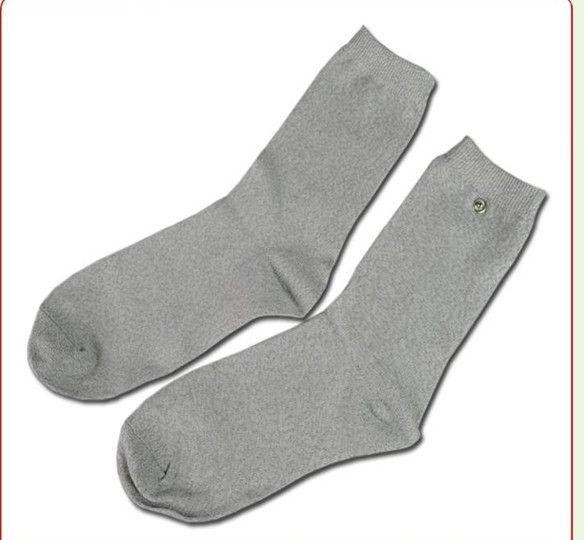 WHITE SILVER FIBER CONDUCTIVE SOCKS FOR EMS/TENS MASSAGE MACHINE WITH CABLE FREE-SHIPPING