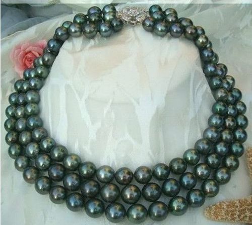 

New Fine Pearl Jewelry CHARMING 9-10MM TAHITIAN BLACK BLUE PEARLS NECKLACE 18INCH 19"20"14KG/20