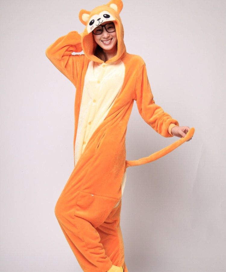 Animal de bande dessinée Or Singe Unisexe Adulte Onesies Onesie Pyjamas Kigurumi Combinaison Hoodies Vêtements de Nuit Pour Adultes Avec Fermeture Éclair Dorsale pour Toilette